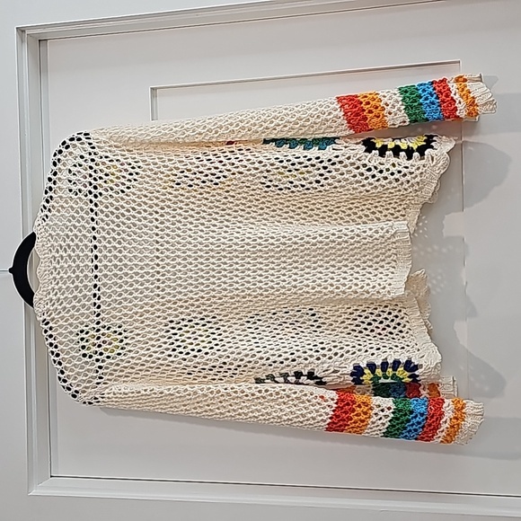 NWOT Boho crochet bell sleeve Granny squares open front sweater. Oversized S - Picture 4 of 10